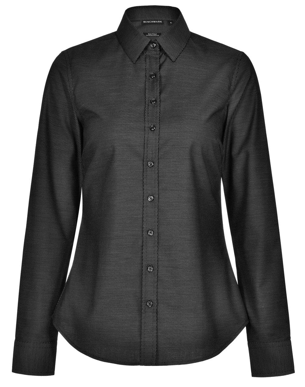 Ladies Dot Jacquard Stretch Long Sleeve Ascot Shirt M8400L Casual Wear Winning Spirit Black 6